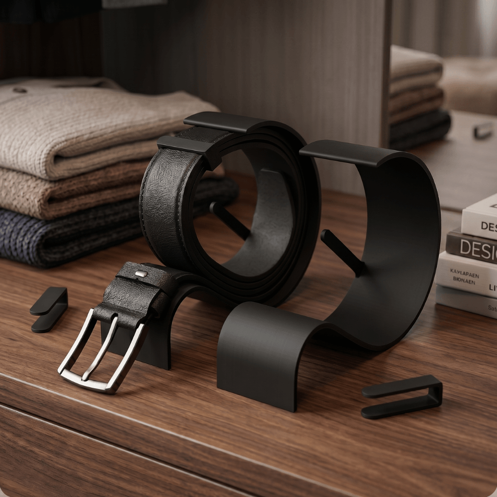 Minimalist Kemer Düzenleyici ve Sergileme Standı - Lüks Gardırop Organizer, 2'li Set Mat Siyah