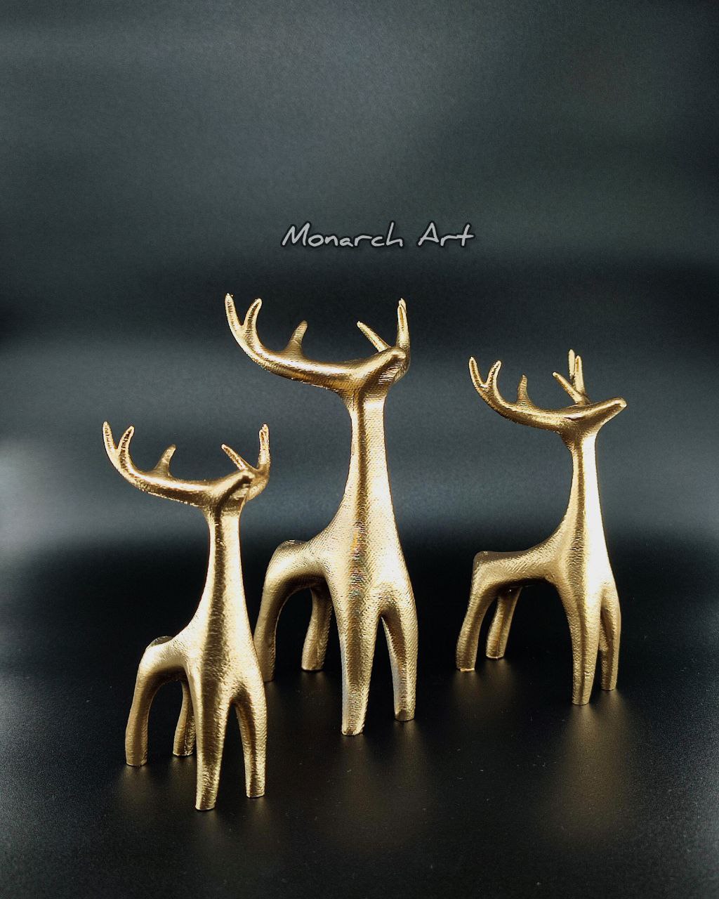 3’lü Geyik Figürü Biblo Seti - Modern Altın Ev ve Ofis Dekorasyon Objesi