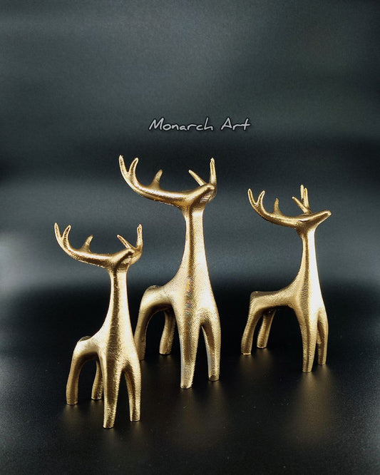 3’lü Geyik Figürü Biblo Seti - Modern Altın Ev ve Ofis Dekorasyon Objesi