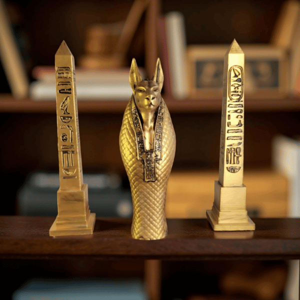 Anubis Heykeli ve Mısır Obelisk Seti - Antik Mısır Dekoru & Biblo