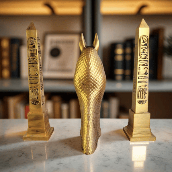 Anubis Heykeli ve Mısır Obelisk Seti - Antik Mısır Dekoru & Biblo