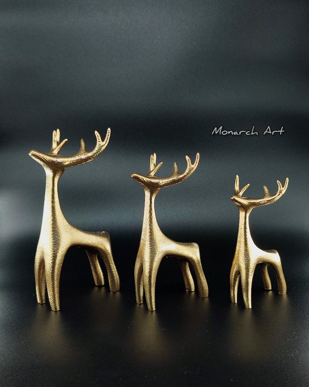 3’lü Geyik Figürü Biblo Seti - Modern Altın Ev ve Ofis Dekorasyon Objesi