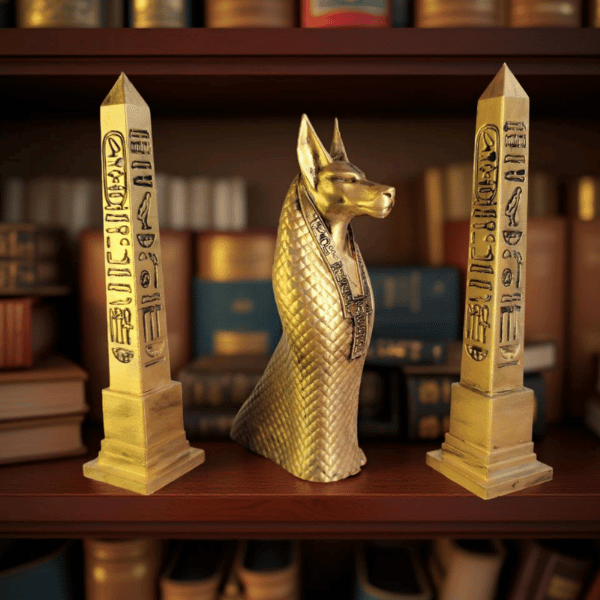 Anubis Heykeli ve Mısır Obelisk Seti - Antik Mısır Dekoru & Biblo