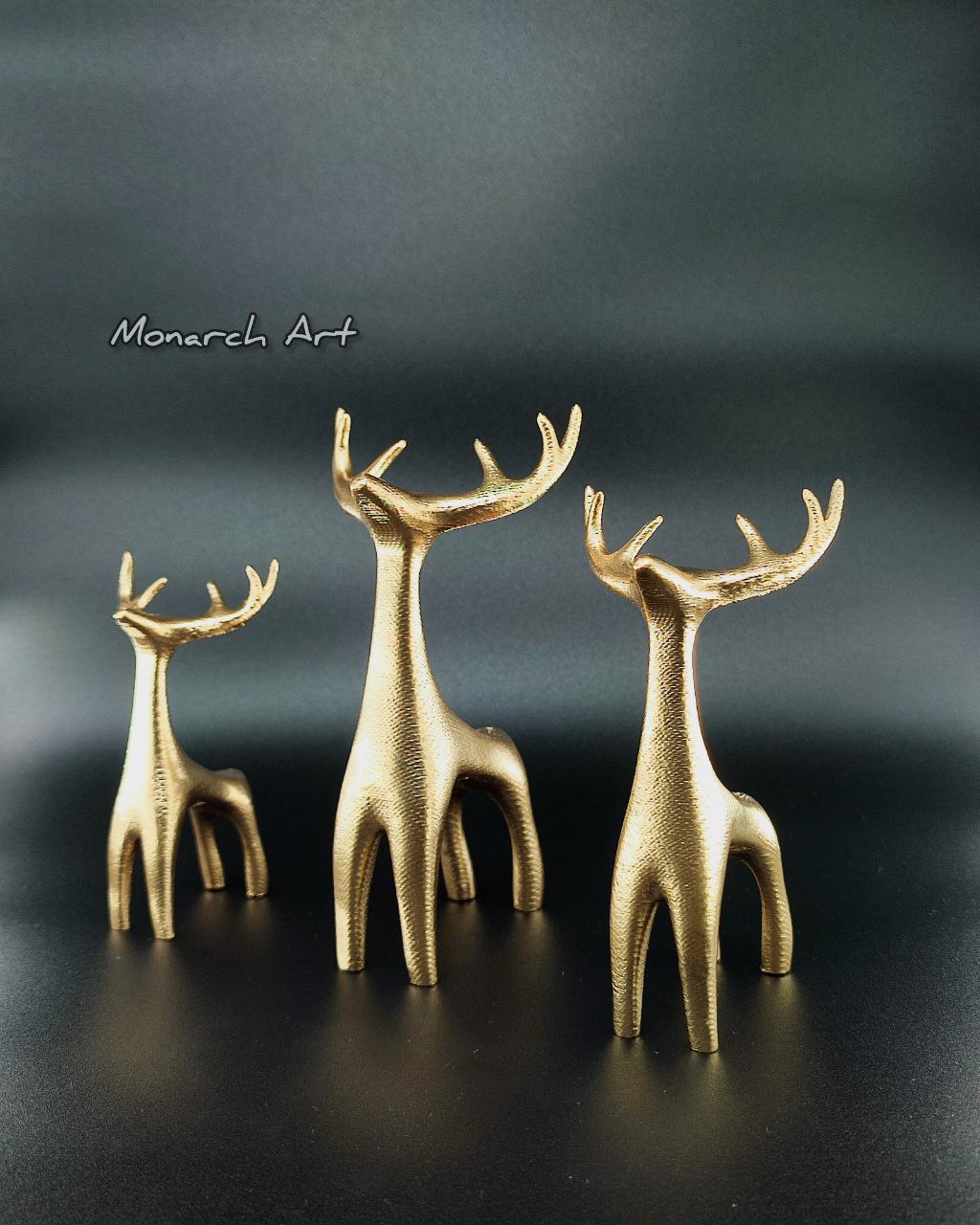 3’lü Geyik Figürü Biblo Seti - Modern Altın Ev ve Ofis Dekorasyon Objesi