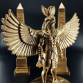 Antik Mısır Horus Heykeli ve İkili Obelisk Seti - Premium Gold Mistik Dekorasyon Figür Grubu
