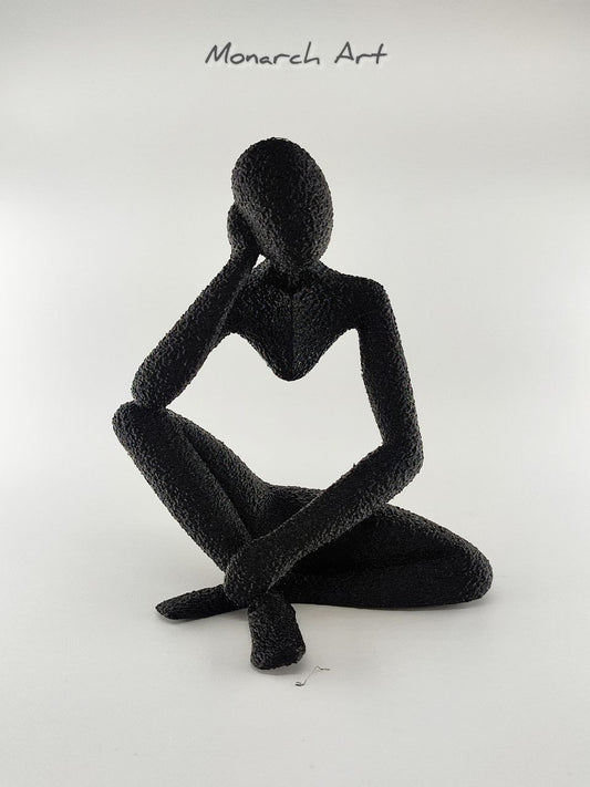 Düşünen Adam Figürü - Mat Siyah Soyut Heykel - Modern Ev Ofis ve Kitaplık Dekoru