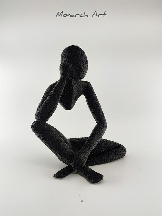 Düşünen Adam Figürü - Mat Siyah Soyut Heykel - Modern Ev Ofis ve Kitaplık Dekoru