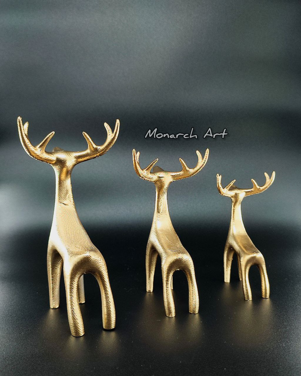 3’lü Geyik Figürü Biblo Seti - Modern Altın Ev ve Ofis Dekorasyon Objesi
