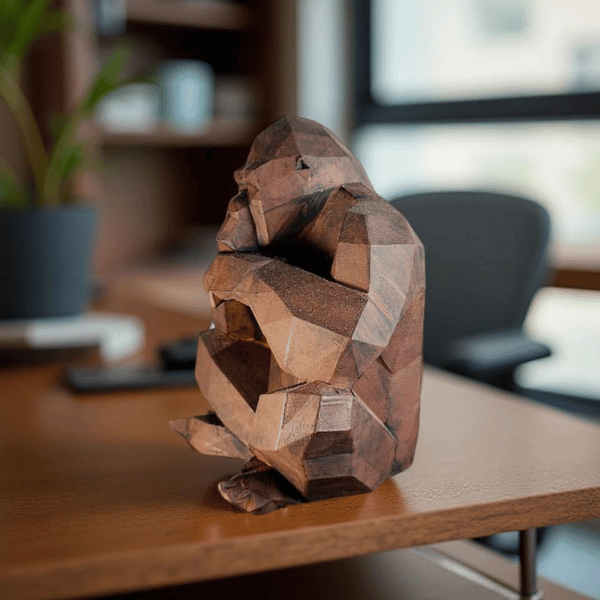 Geometrik Düşünen Goril Heykeli - Modern Sanat ve Liderlik Sembolü